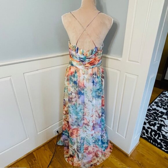 Aidan Mattox Watercolor Cutout Chiffon Maxi Gown Bridesmaid Halter Medium - Picture 6 of 10